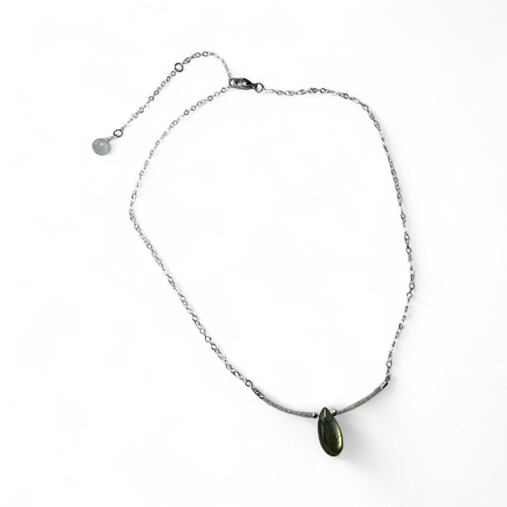 Silver Necklace with‎ Morganite and Labradorite Pendant